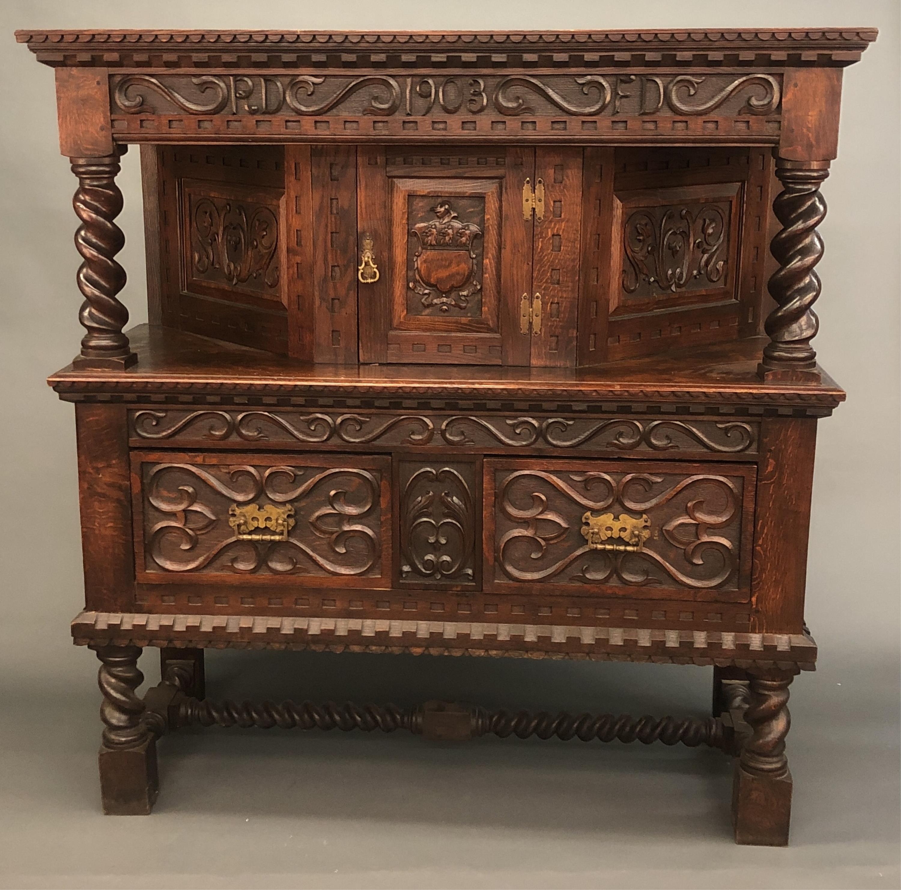 Jacobean style court cupboard, 1903. - Image 5 of 13