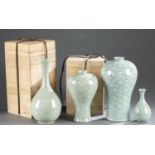 4 Korean celadon vases.