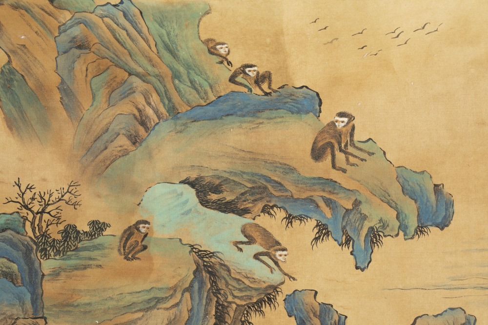 Long Chinese hand scroll of monkeys. - Image 6 of 9