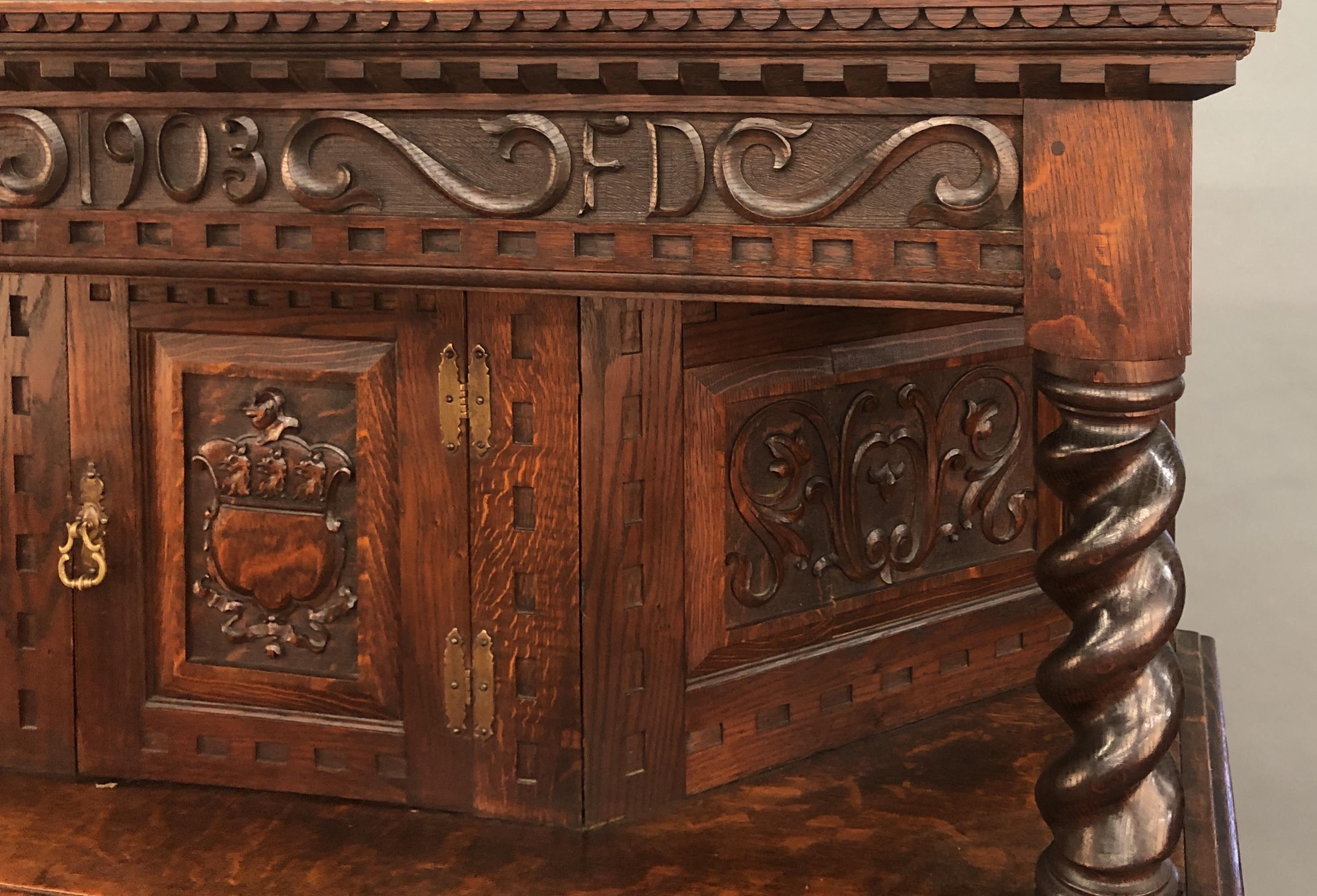 Jacobean style court cupboard, 1903. - Image 4 of 13