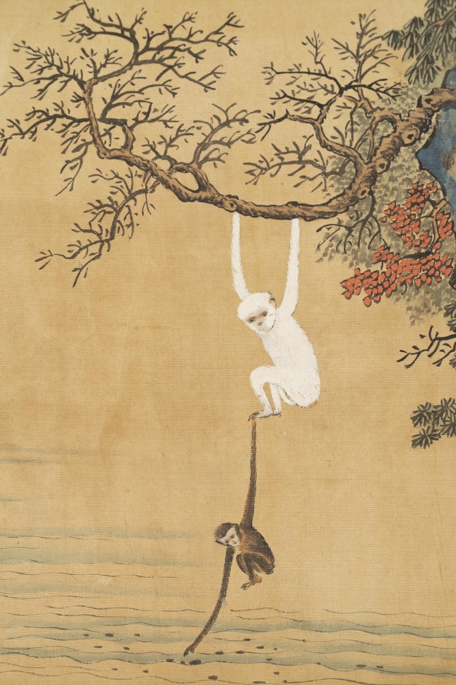 Long Chinese hand scroll of monkeys. - Image 8 of 9