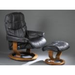 Ekornes,"Stressless" recliner and ottoman.