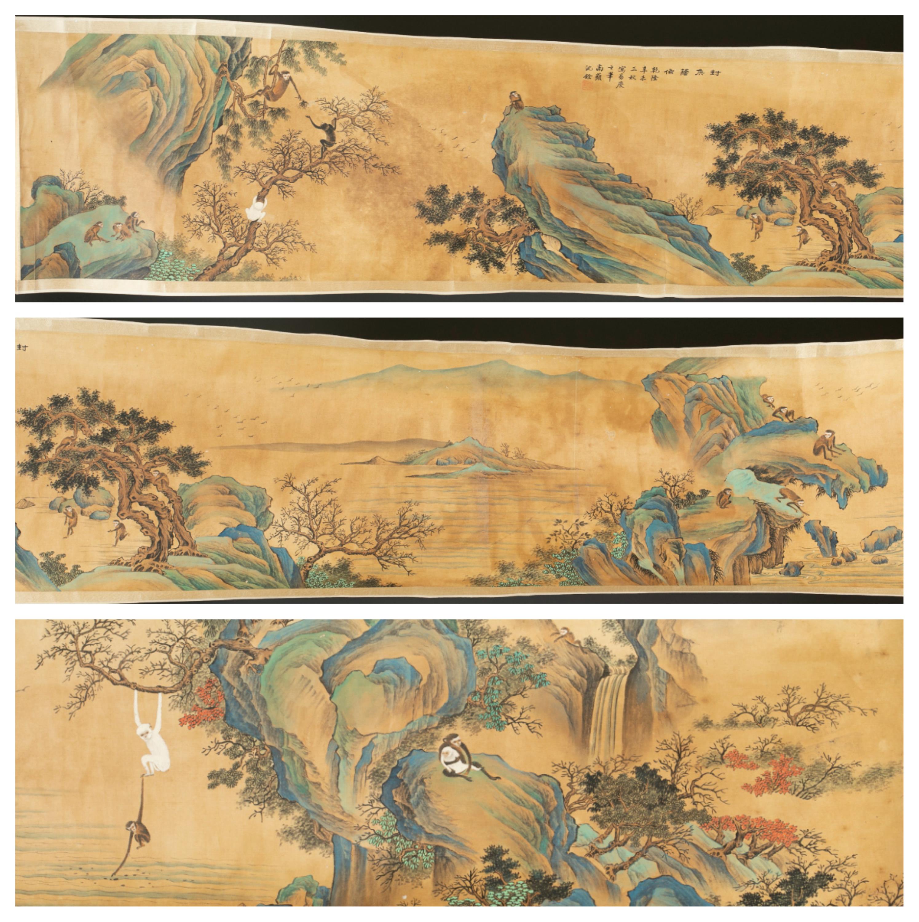 Long Chinese hand scroll of monkeys.