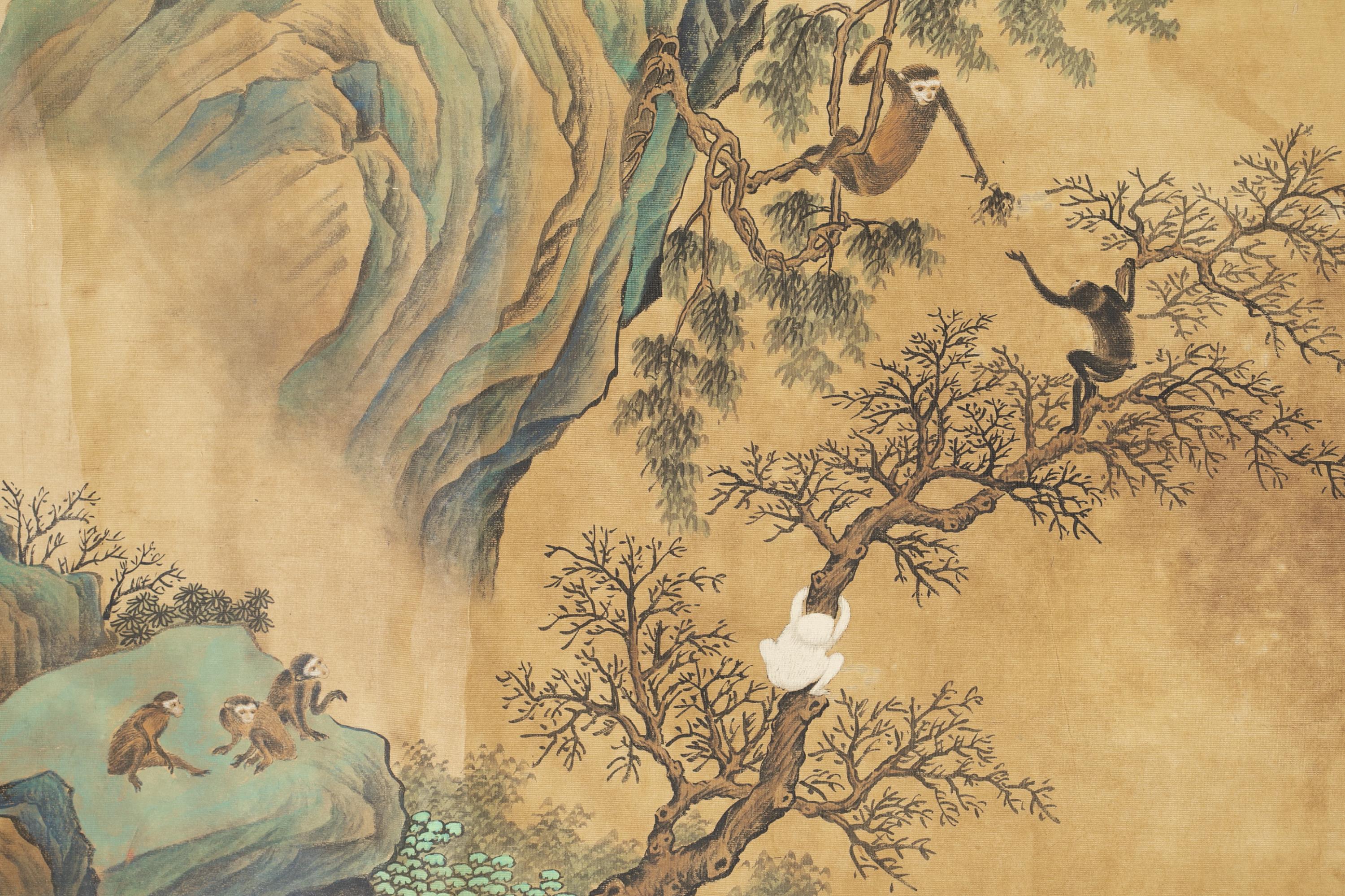 Long Chinese hand scroll of monkeys. - Image 3 of 9