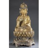 Large Chinese gilt bronze Guanyin, Ming/Qing.