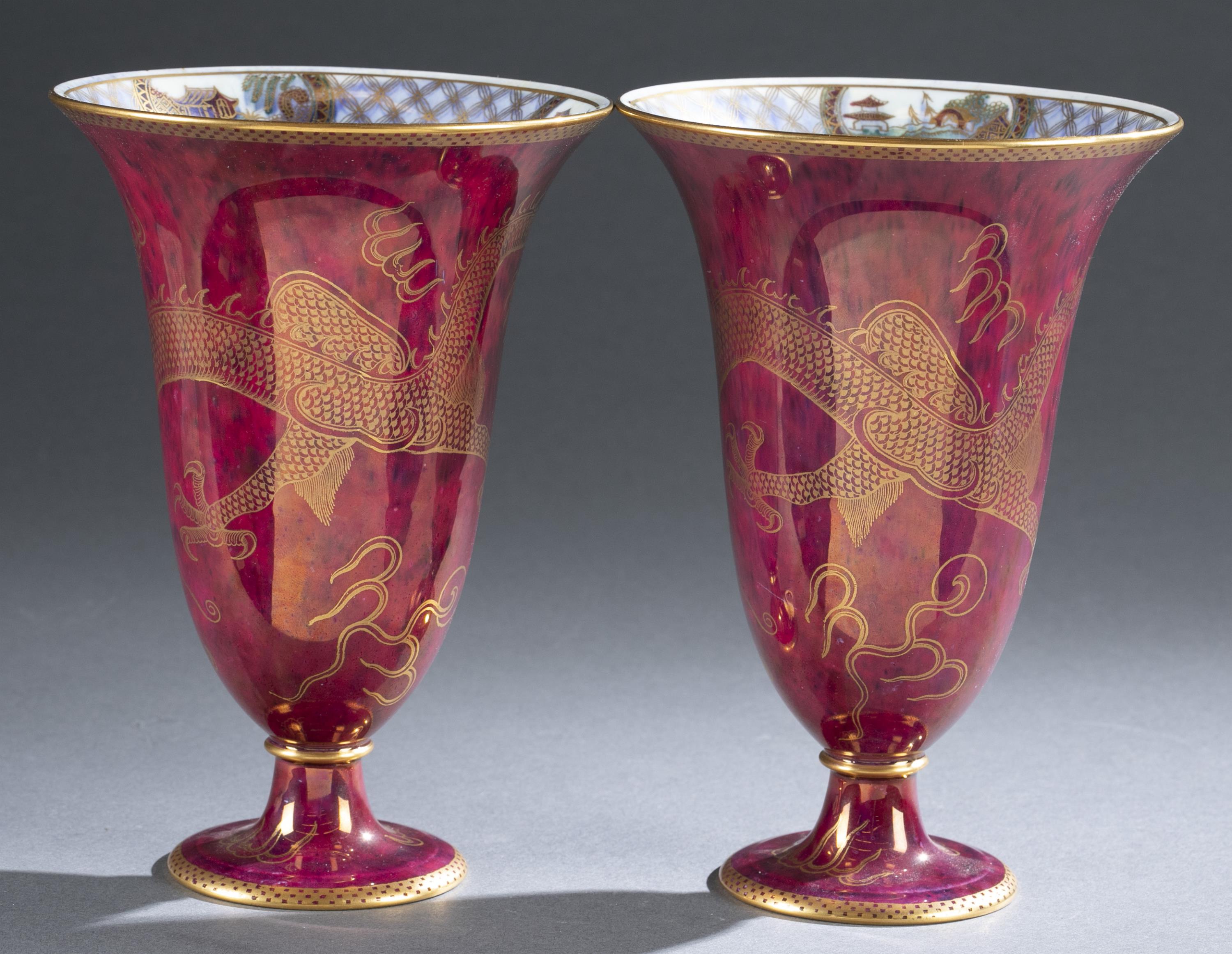 Pair of Wedgwood lustre, Dragon trumpet vase. - Image 4 of 8