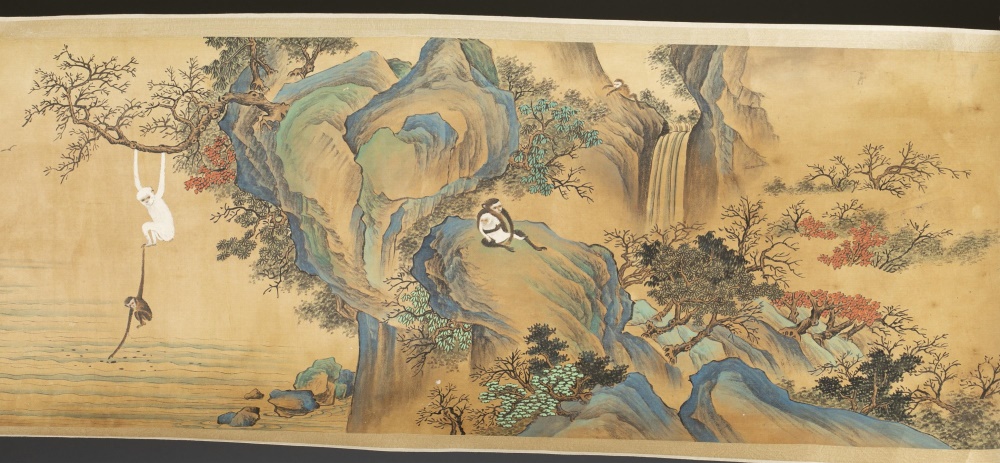 Long Chinese hand scroll of monkeys. - Image 7 of 9