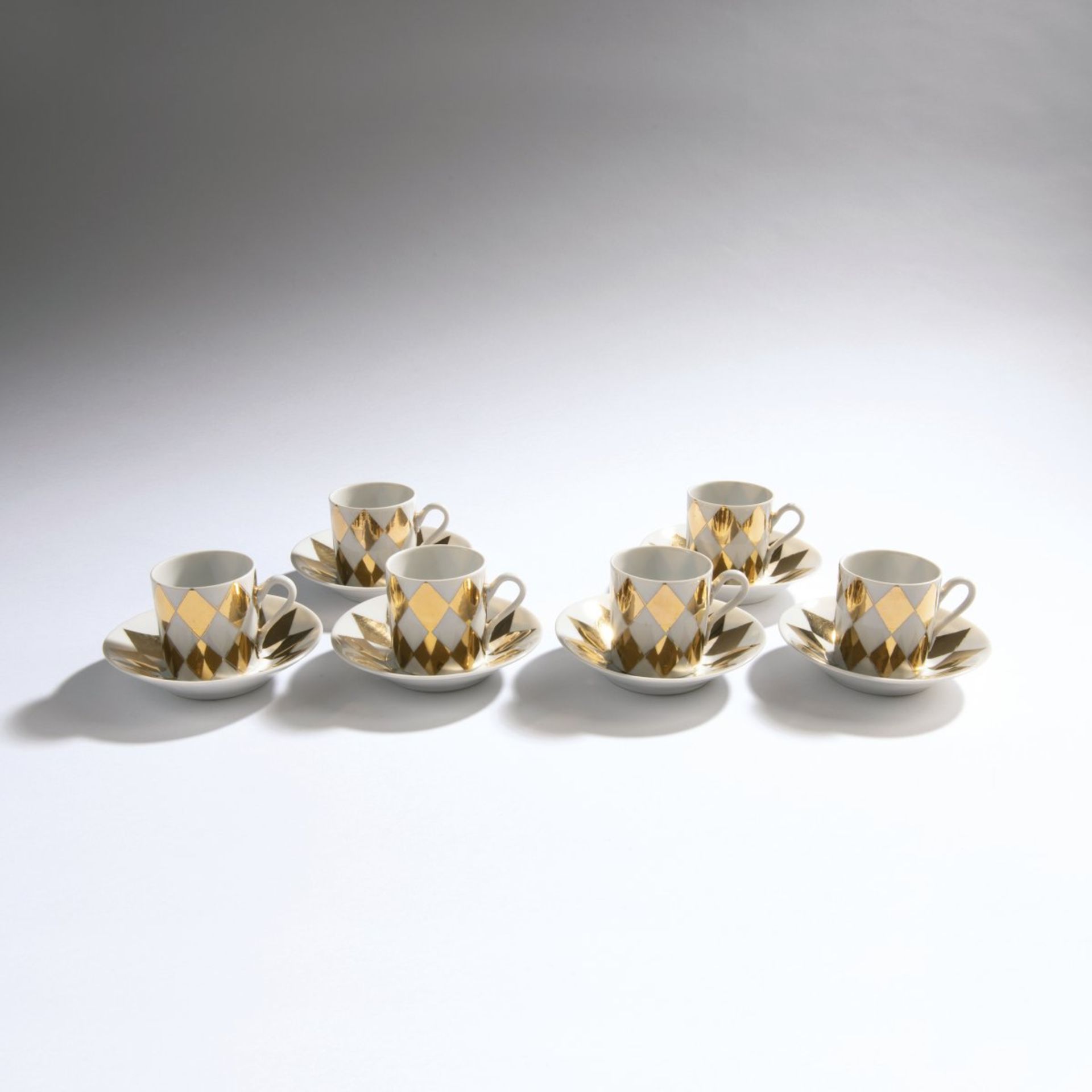 Piero Fornasetti, Six cups and saucers, 1960s