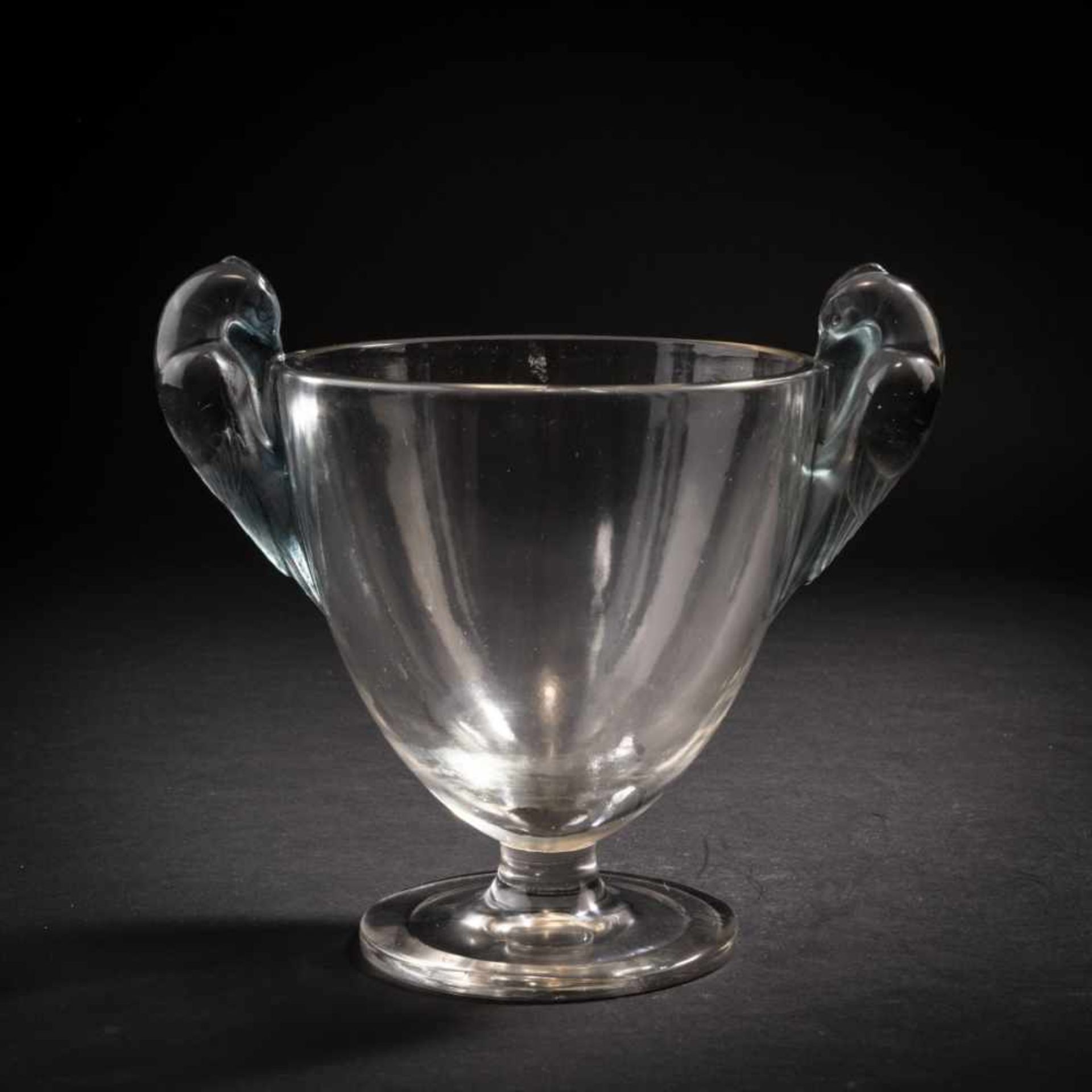 René Lalique, 'Ornis' vase, 1926'Ornis' vase, 1926H. 16.3 cm. Clear, mould-blown glass, partially