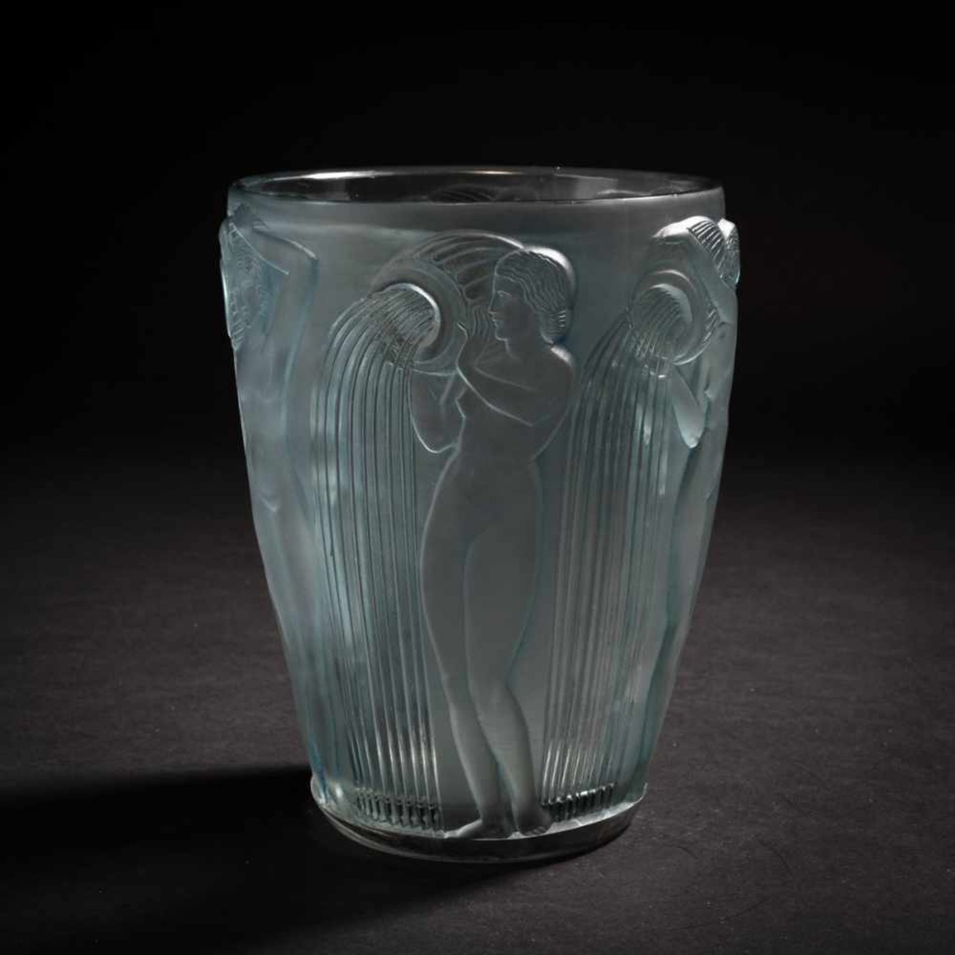 René Lalique, 'Danaïdes' vase, 1926'Danaïdes' vase, 1926H. 17.9 cm. Clear, moulded glass, satined,