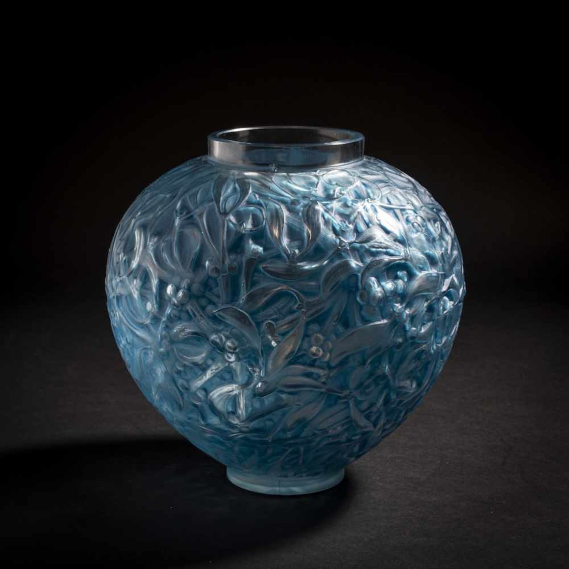 René Lalique, 'Gui' vase, 1920'Gui' vase, 1920H. 17. Clear, mould-blown glass, partially satined,