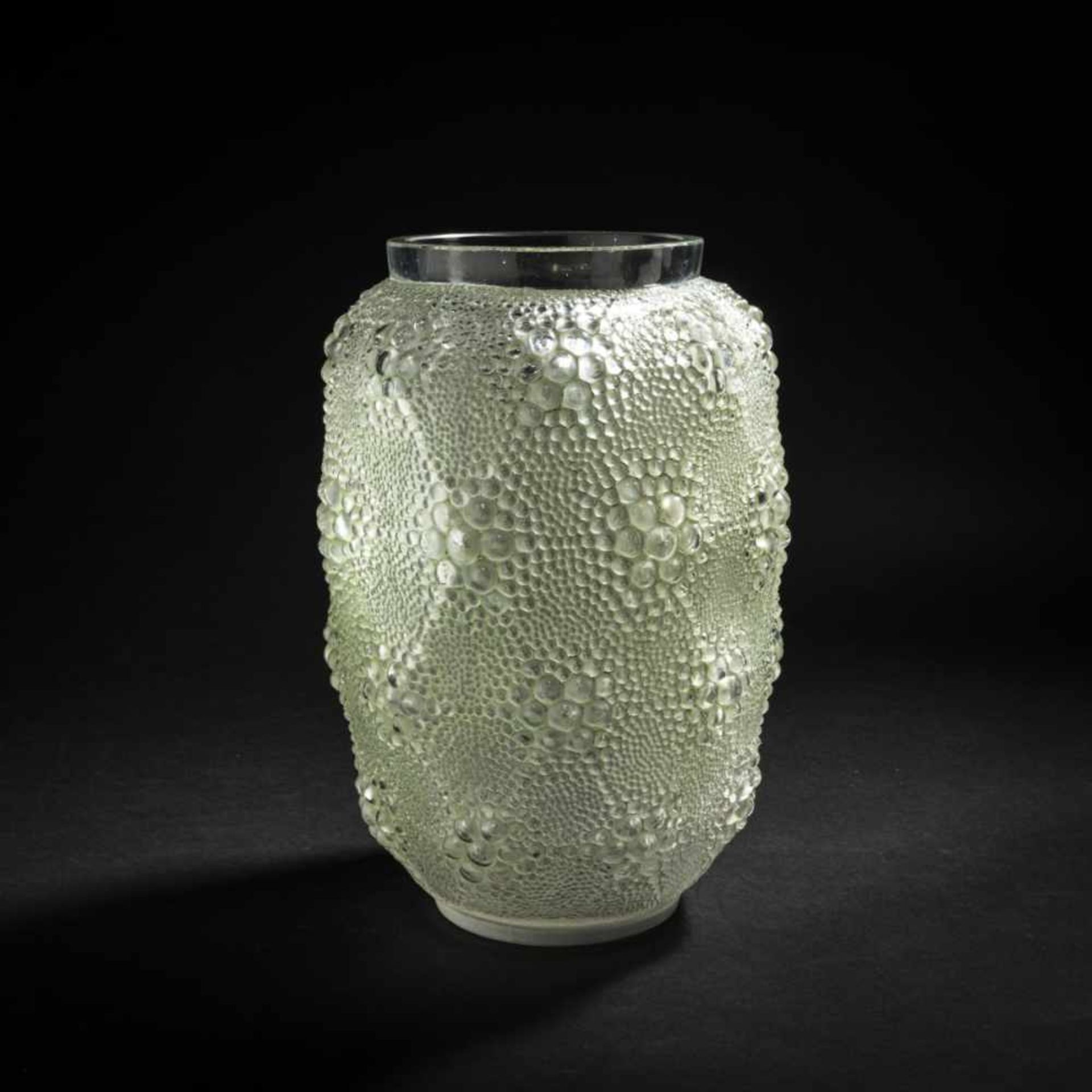 René Lalique, 'Davos' vase, 1932'Davos' vase, 1932H. 27.5 cm. Clear, mould-blown glass, green-yellow