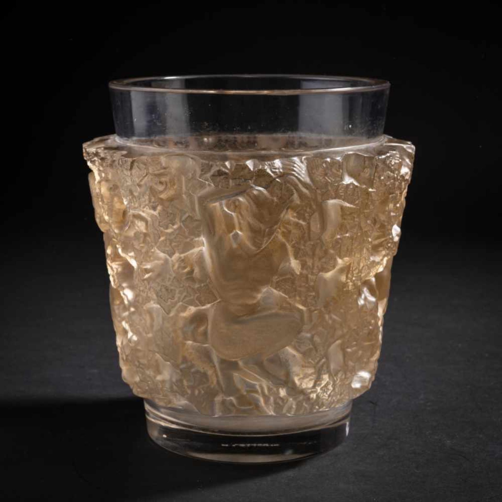 René Lalique, 'Bacchus' vase, 1938'Bacchus' vase, 1938H. 18 cm. Clear, moulded glass, partially