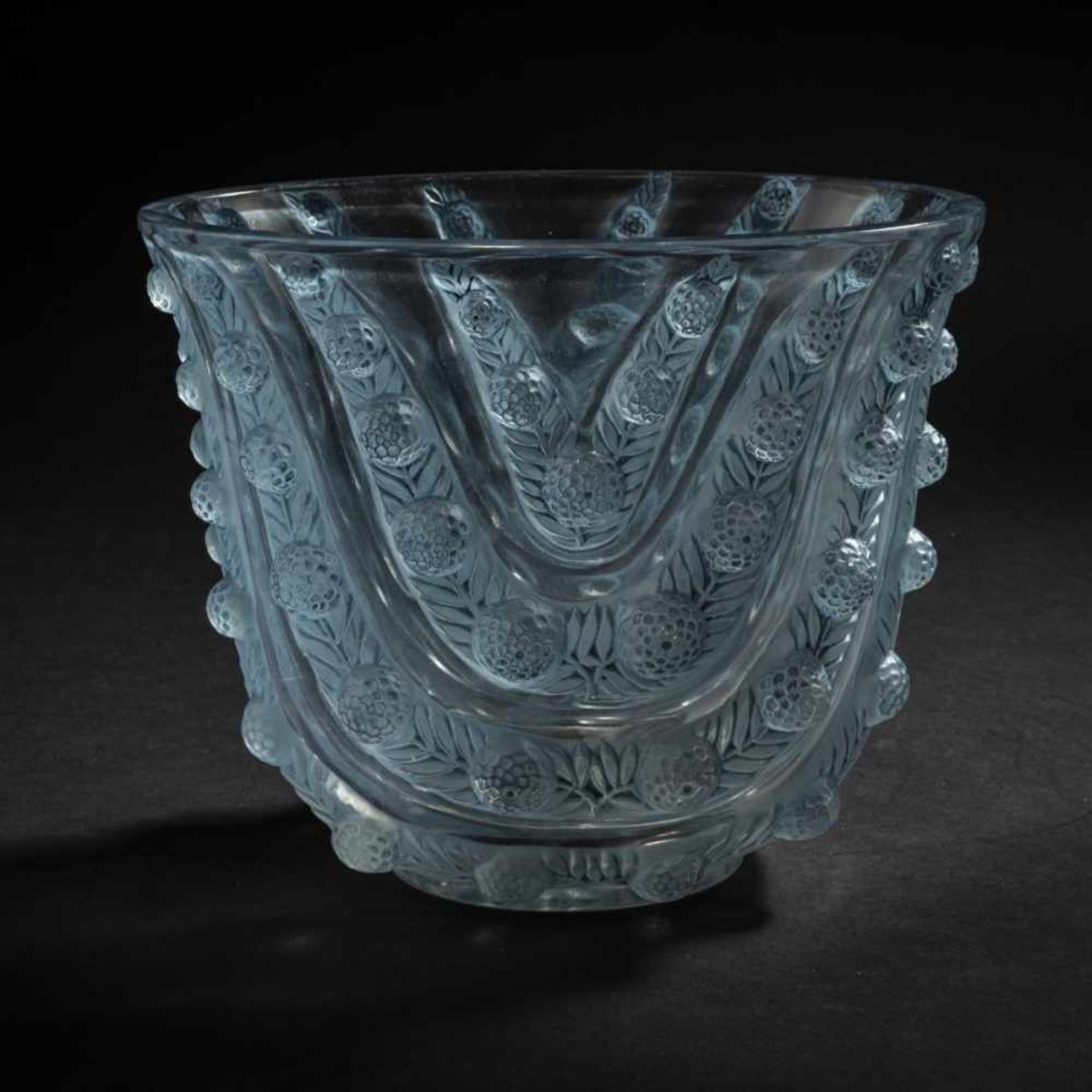 René Lalique, 'Vichy' vase, 1937'Vichy' vase, 1937H. 17 cm. Clear, moulded glass, partially satined,