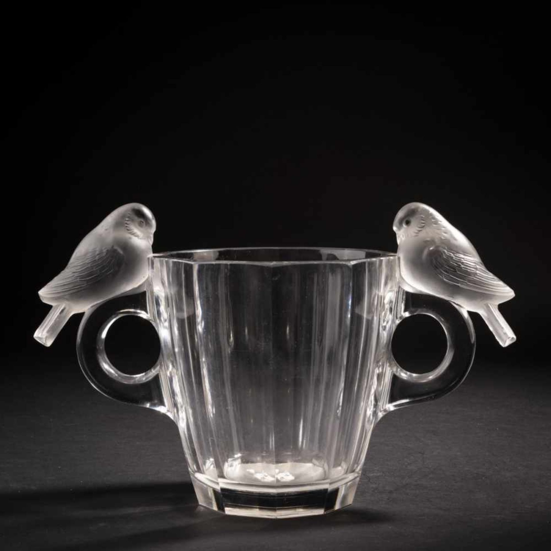 René Lalique, 'Deux Pigeons' vase, 1931'Deux Pigeons' vase, 1931H. 20.5 cm. Clear, moulded glass,