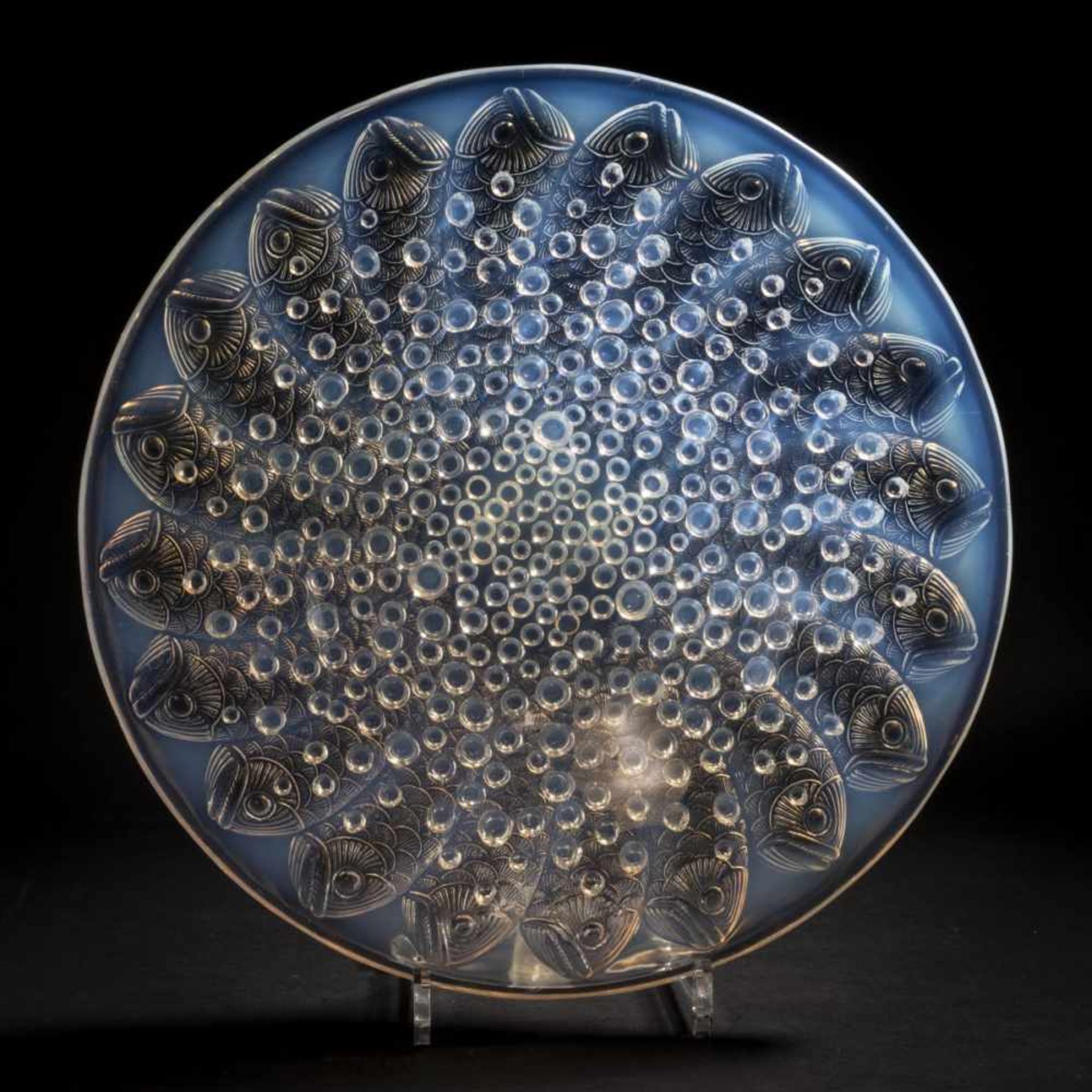 René Lalique, 'Roscoff' bowl, 1932'Roscoff' bowl, 1932D. 35 cm. Clear, moulded glass, opalescent.