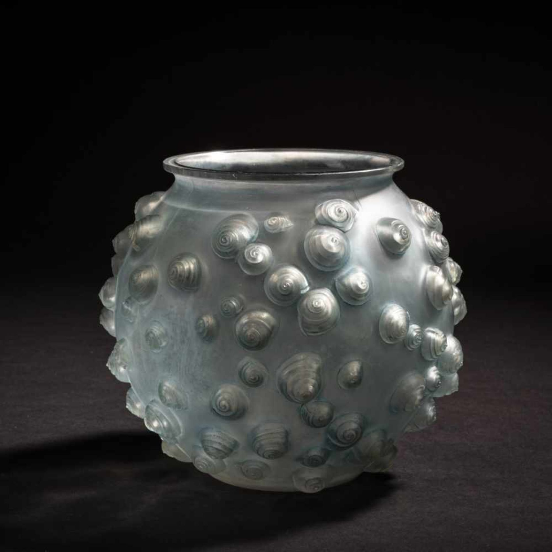 René Lalique, 'Palissy' vase, 1926'Palissy' vase, 1926H. 16.5 cm. Clear, mould-blown glass, blue
