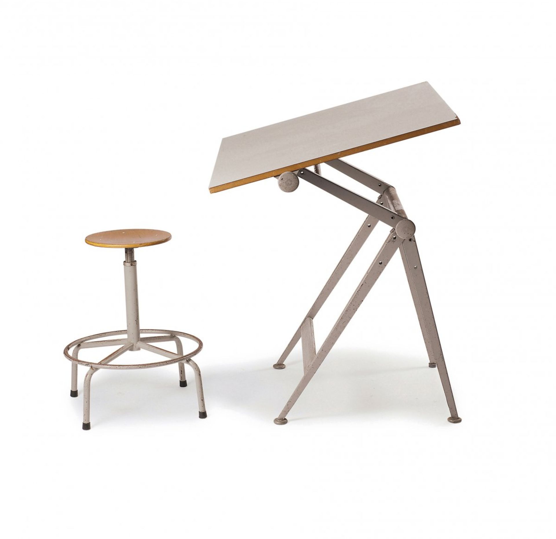 Friso Kramer; Wim Rietveld, 'Reply' drawing desk with stool, 1954