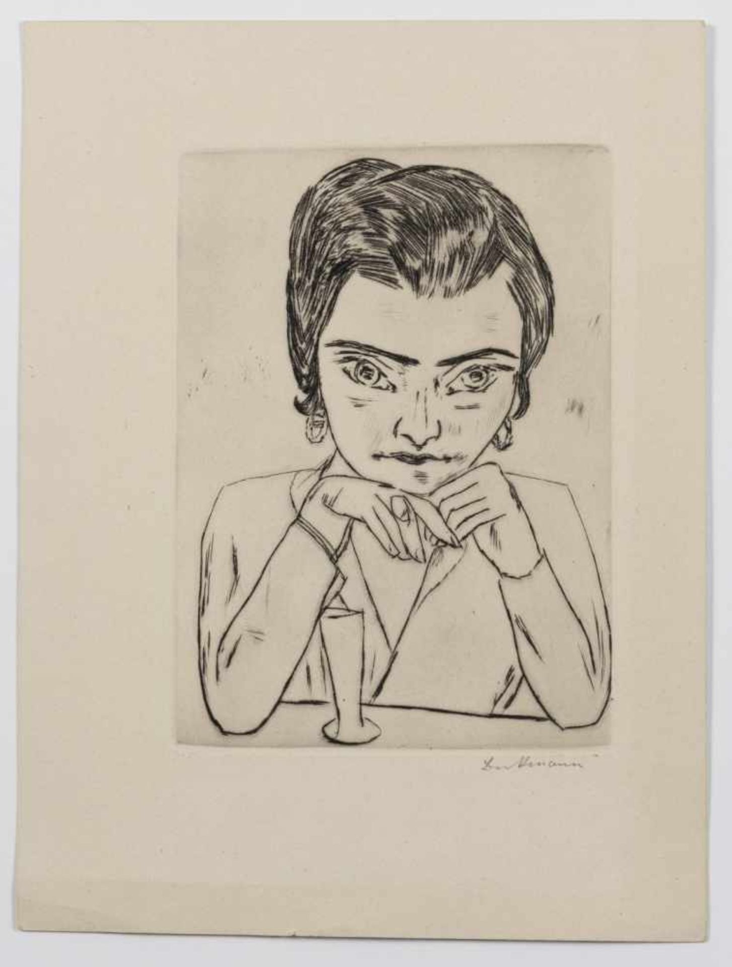 Max Beckmann, 'Bildnis Naila mit aufgestützten Armen und Glas', 1923