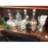 Miscellaneous glass including a pair of decanters & stoppers with chained labels, a punch syringe, a