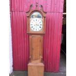 A nineteenth century oak longcase clock, with mahogany swan-neck pediment above an arched door