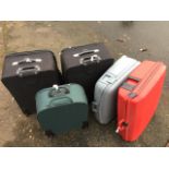 A pair of Antler suitcases; two hard bodied cases - Samsonite & Prowwinner; and another Antler