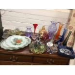Miscellaneous glass including paperweights, vases, art glass, lustre, engraved, Caithness, sets of