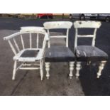 A painted smokers bow armchair, formerly with upholstered seat; and a pair of painted Victorian