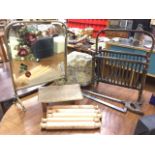 Miscellaneous items - five hardwood rolling pins, a butchers saw, a Victorian brass firescreen, a