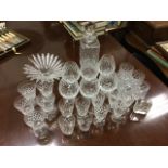 Miscellaneous glass including an Edinburgh square cut decanter & stopper, sets of glasses, tumblers,