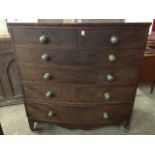 A nineteenth century mahogany bowfronted chest of drawers, with two short and four long cockbeaded