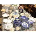 Miscellaneous ceramics including willow pattern blue & white, commemorative, Royal Crown Derby, a