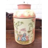 A crackle glazed chinoiserie tea-can style tablelamp, the domed top and shoulders with shell