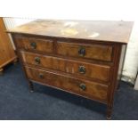 A late Victorian walnut chest, formerly a dressing table, with two short above two long drawers