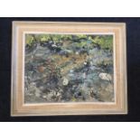 GC Bourne-Mullen, oil on board, abstract, signed & dated, Royal Scottish Academy Exhibition label to