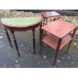 A nest of two inlaid mahogany tables on slender legs; a rectangular teak side table with reeded edge