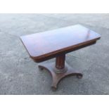 A William IV mahogany turn-over-top square dining table, the rounded crossbanded top inlaid with