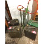 Four rectangular panelled petrol cans with embossed suppliers names - two Shellmex, Esso & Pratts;