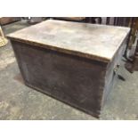 A Victorian dovetailed pine blanket box mounted with carrying handles, the cleated top with brass