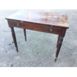 A nineteenth century mahogany side table, the rectangular top above a long oak lined cockbeaded