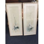 Sarah Carrington, mixed media on board, signed, titled White Yacht I & II to versos, mounted &
