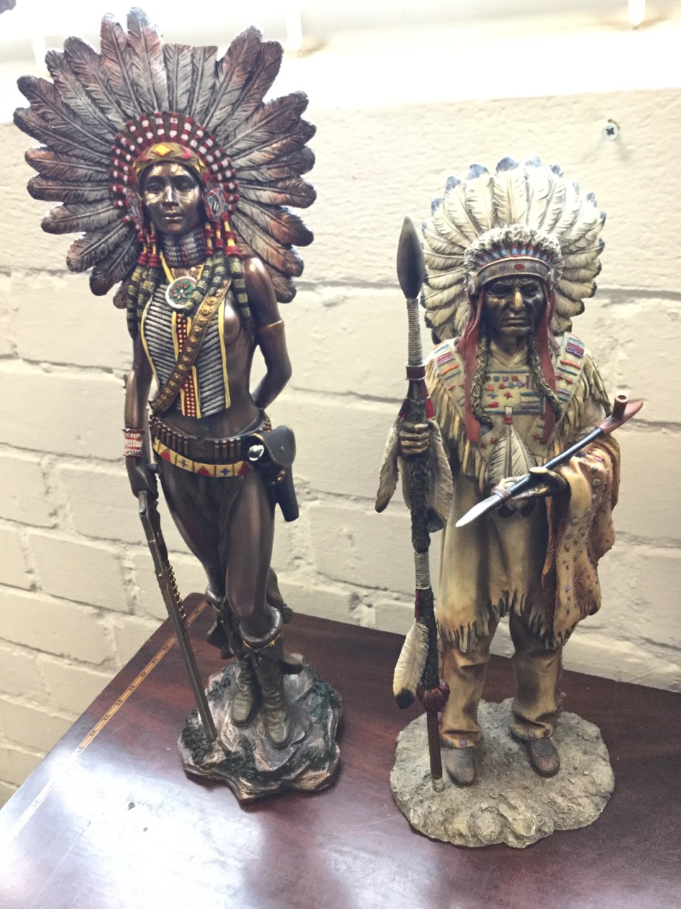 A Royal Doulton cast of a rearing horse on circular plinth; two resin cast Indian figures - - Image 3 of 3