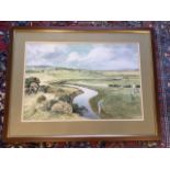 Boyd, watercolour, coastal landscape with golf course and figures, signed, mounted & framed. (26in x