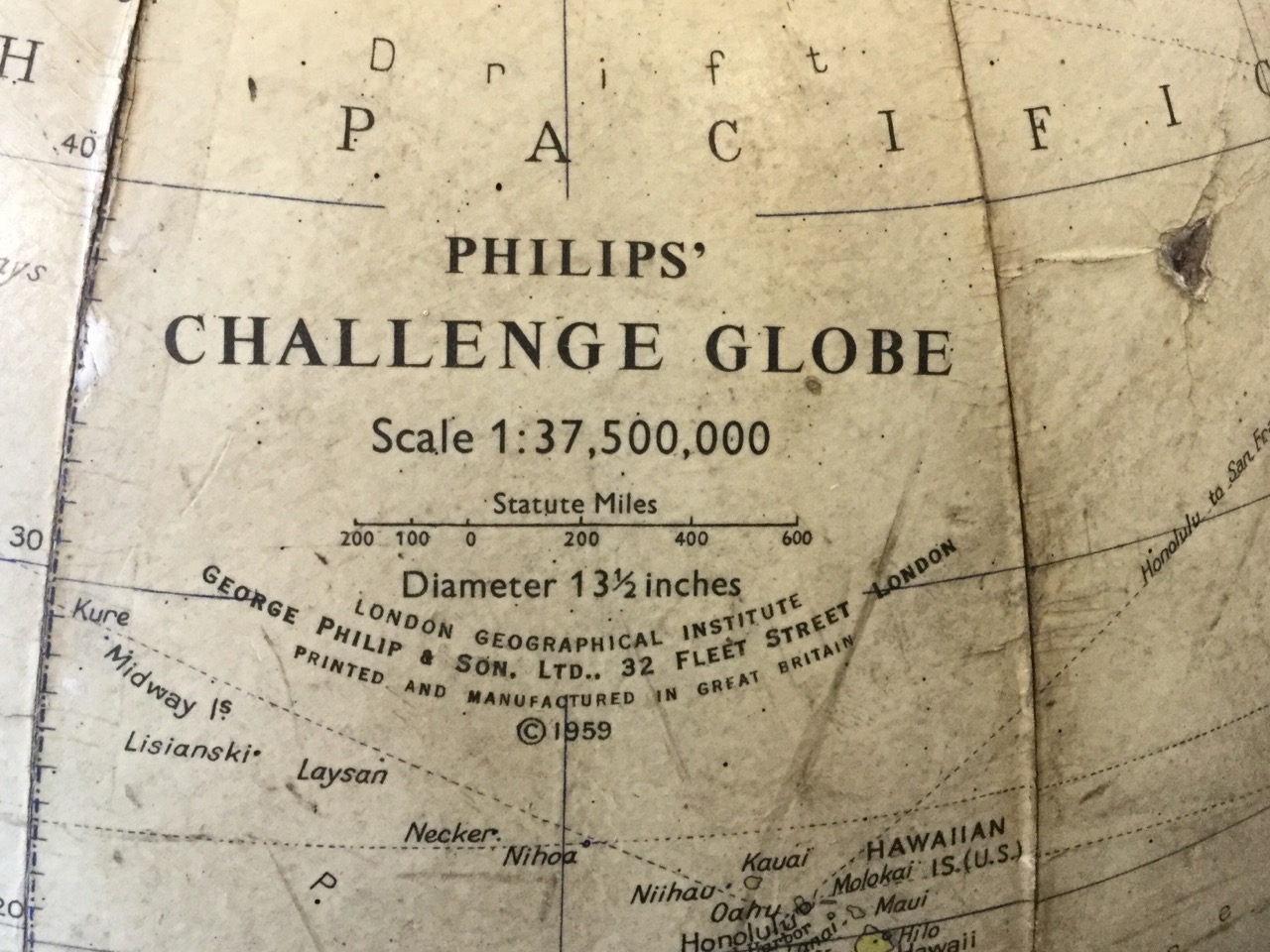 A 1959 Phillips Challenge globe on stand, having chromed axis arch revolving on tapering hardwood - Image 3 of 3