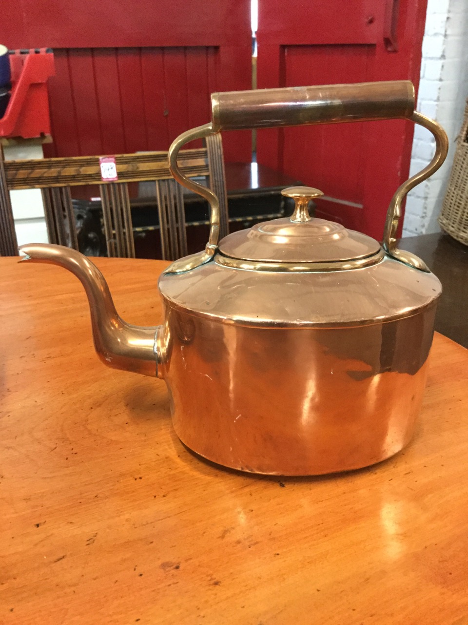 A collection of six Victorian copper kettles with riveted swan neck handles, oval & circular. (6) - Image 3 of 3