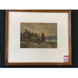Late nineteenth century watercolour, coastal view with cottages, figures and sailing boats, signed