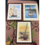 S Flannigan, watercolours, studies of boats, signed, mounted & framed. (3)