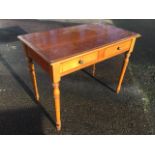 A rectangular mahogany side table with moulded top above two knobbed frieze drawers, raised on