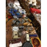 Miscellaneous kitchen items including a set of cast iron Le Creuset pans, mugs, bowls, kettles,