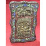 A Victorian oriental filigree card case of rectangular scalloped form, having fine wirework panels